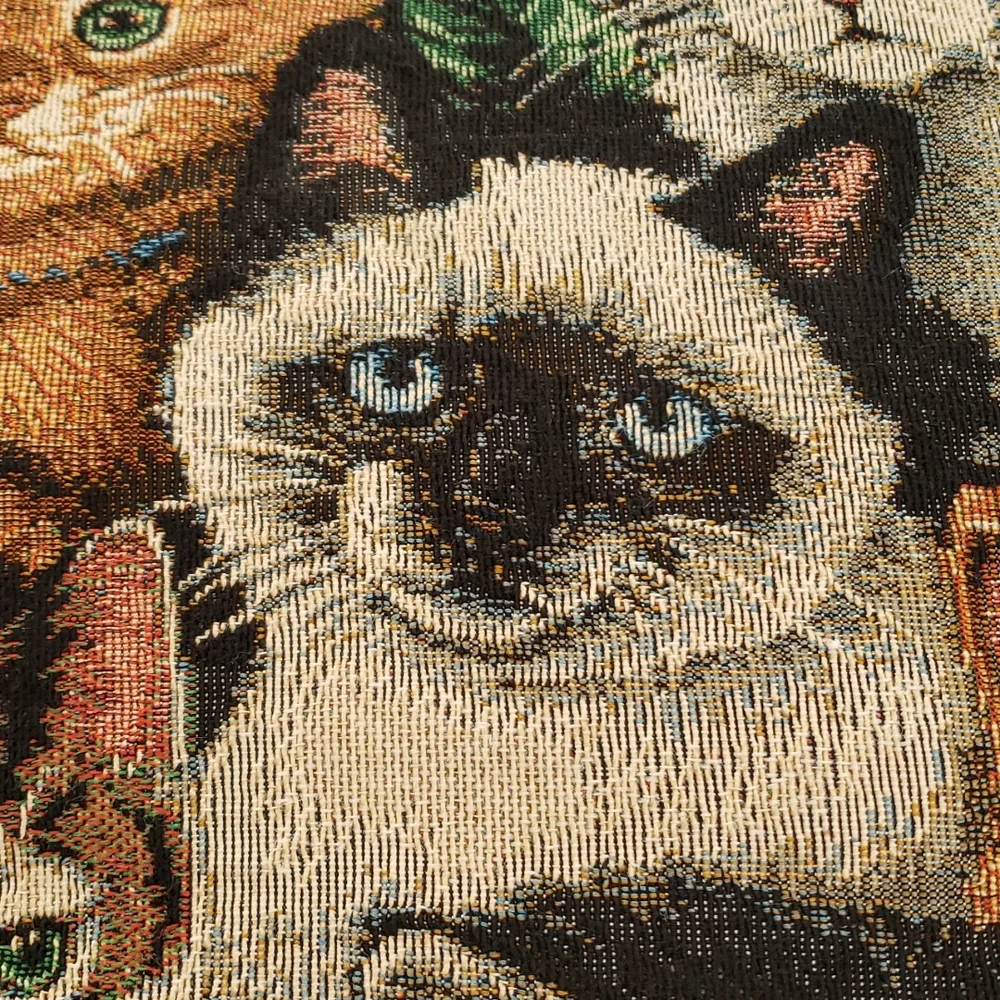 Vintage 1998 Apple Jack Cat or Kitten Tapestry Pillow 16X16